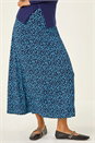 Mid Navy Linear Spot Stretch Midi Skirt, Image 2 of 5