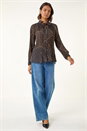 Black Spot Print Tie Neck Pleated Top, Image 2 of 5