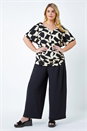 Black Curve Geometric Print V-Neck Blouson Top, Image 1 of 5