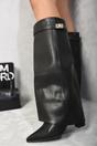 Black Myla Skirted Fold Over Buckle Pointed Toe High Boots, Image 3 of 5