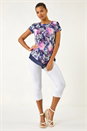 Fuchsia Textured Floral Print Asymmetric Top, Image 2 of 5