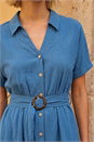 Blue Linen Look Belted Shirt Dress, Image 4 of 4