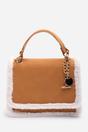 Tan Freesia Top Handle Satchel Borg Trim Tote Bag, Image 1 of 8