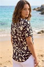 Black Petite Abstract V-Neck Stretch Blouse, Image 3 of 4