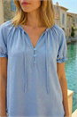 Blue Shirred Tie Front Neck Top, Image 4 of 4