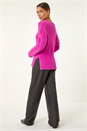 Magenta V-Neck Fluffy Knit Jumper, Image 3 of 5