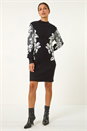 Black Floral Jacquard Knitted Dress, Image 1 of 5