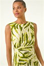 Green Abstract Side Pleat Midi Dress, Image 4 of 5