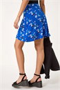 Royal Blue Floral Print Stretch Skater Skirt, Image 4 of 5