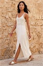 Natural  Petite Crochet Bodice Linen Blend Maxi Dress, Image 2 of 4