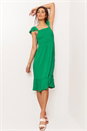 Green Shirred Bodice Frill Detail Midi Dress, Image 3 of 4