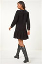 Black Corduroy Button Detail A-Line Dress, Image 3 of 5