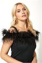Black Feather Embellished Fitted Dress, Image 3 of 5