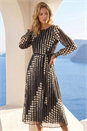 Black Spot Print Shirred Midi Dress, Image 1 of 4