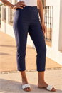Navy  3/4 Length Stretch Elastic Waist Trouser, Image 2 of 4