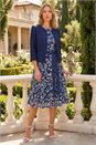 Navy  3/4 Sleeve Tailored Jacquard Jacket, Image 2 of 4
