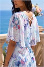 Blue Petite Floral Tie Front Cape Dress, Image 4 of 4