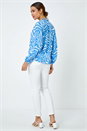 Blue Zebra Print Button Detail Blouse, Image 3 of 5
