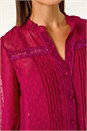 Wine Dobby Lace Front Pleated Blouse, Image 5 of 5