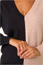 Natural  V-Neck Colour Block Knit Jumper, Image 5 of 7