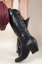 Black iKrush Black Emira Western Stitch Knee High Block Heel Boots, Image 3 of 8