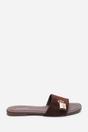 Dark Brown Solana Gold Trim Flat Slide On Sandal, Image 3 of 6