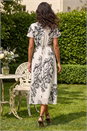 White Lace Trim V-Neck Chiffon Midi Dress, Image 3 of 4
