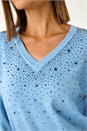 Blue V-Neck Sparkle Hotfix Knit Jumper, Image 5 of 5