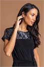 Black Foil Print Contrast Yoke Skater Dress, Image 4 of 4