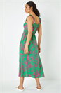 Green Floral Print Midi Sundress, Image 3 of 5
