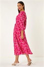 Pink Heart Print Midi Dress, Image 5 of 7