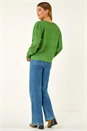 Green Ribbed Button Up Knit Cardigan, Image 4 of 5