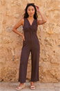 Chocolate Petite Textured Jumpsuit, Image 1 of 4
