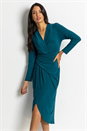 Petrol Blue Fitted Jersey Ruched Wrap Dress, Image 1 of 4
