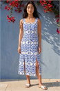 Blue Petite Button Down Midi Dress, Image 2 of 4