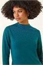 Dark Green Sparkly High Neck Knit Jumper, Image 1 of 5