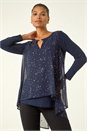 Navy Ring Front Foil Tunic Top, Image 1 of 5