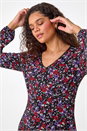 Purple Floral Print Lace Trim Stretch Dress, Image 4 of 5