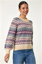 Teal Delicate Scallop Fairisle Jumper, Image 2 of 6