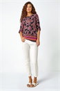 Red Paisley Border Print Stretch Tunic Top, Image 2 of 5