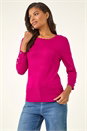 Fuchsia Sparkly Diamante Button Scallop Edge Jumper, Image 1 of 5