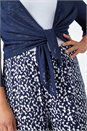 Navy  Curve Tie Front Stretch Cropped Cardigan, Image 4 of 5
