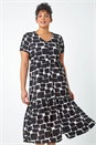 Black Curve Pebble Print Tiered Midi Dress, Image 4 of 5