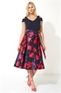 Navy Floral Print Cold Shoulder Midi Dress, Image 1 of 4