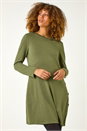 Green Side Button Detail Swing Dress, Image 2 of 5