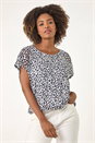 Navy Printed Lace Bubble Hem Top, Image 1 of 5