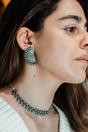 Silver Eclipsed Semicircular Oxidised Boho Jhumkis, Image 1 of 3