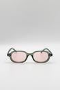 Green SVNX Green Retro Rounded Square Sunglasses In Green Pink, Image 2 of 4