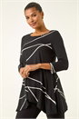 Black Linear Print Hanky Hem Top, Image 1 of 5