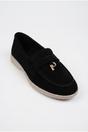 Black iKrush Black Camille Womens Suede Padlock Charm Loafers, Image 3 of 4
